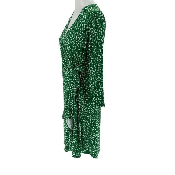 BCBG Max Azria Green White Wrap Dress Size L, Long Sleeve Abstract Pattern - Picture 2 of 11